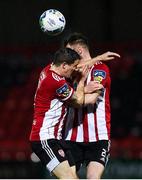 19 October 2020; Ciarán Coll, left, and Cameron McJannett of Derry City collide during the SSE Airtricity League Premier Division match between Derry City and Dundalk at Ryan McBride Brandywell Stadium in Derry. Photo by Harry Murphy/Sportsfile