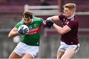 18 October 2020; Aidan O'Shea of Mayo is tackled by Séan Andy Ó Ceallaigh of Galway during the Allianz Football League Division 1 Round 6 match between Galway and Mayo at Tuam Stadium in Tuam, Galway. Photo by Ramsey Cardy/Sportsfile