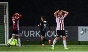 19 October 2020; Conor Clifford of Derry City reacts after his shot on goal was saved by Dundalk goalkeeper Aaron McCarey during the SSE Airtricity League Premier Division match between Derry City and Dundalk at Ryan McBride Brandywell Stadium in Derry. Photo by Harry Murphy/Sportsfile
