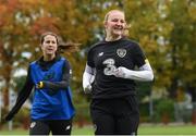 20 October 2020; Courtney Brosnan, right, and Niamh Fahey during a Republic of Ireland Women training session at Sportschule Wedau in Duisburg, Germany. Photo by Stephen McCarthy/Sportsfile