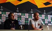 21 October 2020; Chris Shields, right, and Dundalk media officer Darren Crawley during a Dundalk Press Conference at Tallaght Stadium in Dublin. Photo by Ben McShane/Sportsfile