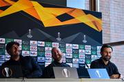 21 October 2020; Dundalk managing team, from left, interim head coach Filippo Giovagnoli, opposition analyst Shane Keegan and assistant coach Giuseppe Rossi during a Dundalk Press Conference at Tallaght Stadium in Dublin. Photo by Ben McShane/Sportsfile