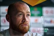 21 October 2020; (EDITORS NOTE: Image created using the multiple exposure function in camera) Chris Shields during a Dundalk Press Conference at Tallaght Stadium in Dublin. Photo by Ben McShane/Sportsfile