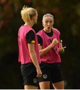 21 October 2020; Louise Quinn, right, and Diane Caldwell during a Republic of Ireland Women training session at Sportschule Wedau in Duisburg, Germany. Photo by Stephen McCarthy/Sportsfile