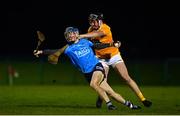 21 October 2020; Luke McDwyer of Dublin in action against Declan McCloskey of Antrim during the Bord Gáis Energy Leinster GAA Hurling U20 Championship Round 1 match between Antrim and Dublin at Louth Centre of Excellence, Darver in Louth. Photo by Eóin Noonan/Sportsfile