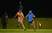 21 October 2020; Dara Purcell of Dublin in action against Declan McCloskey of Antrim during the Bord Gáis Energy Leinster GAA Hurling U20 Championship Round 1 match between Antrim and Dublin at Louth Centre of Excellence, Darver in Louth. Photo by Eóin Noonan/Sportsfile