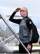 22 October 2020; Republic of Ireland's Louise Quinn boards their charter plane at Düsseldorf International Airport ahead of the team's flight to Kiev for their UEFA Women's 2022 European Championships Qualifier against Ukraine on Friday. Photo by Stephen McCarthy/Sportsfile