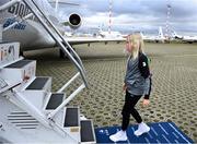 22 October 2020; Republic of Ireland's Denise O'Sullivan boards their charter plane at Düsseldorf International Airport ahead of the team's flight to Kiev for their UEFA Women's 2022 European Championships Qualifier against Ukraine on Friday. Photo by Stephen McCarthy/Sportsfile