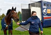 22 October 2020; Tiger Roll is led into the racecourse by Mary Nugent prior to racing in the Flower Hill Maiden at Navan Racecourse in Meath. Photo by Harry Murphy/Sportsfile
