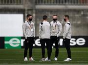 22 October 2020; Dundalk players, from left, Patrick McEleney, Michael Duffy, Sean Hoare, and Dane Massey ahead of the UEFA Europa League Group B match between Dundalk and Molde FK at Tallaght Stadium in Dublin. Photo by Ben McShane/Sportsfile