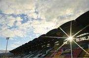 22 October 2020; (EDITOR'S NOTE: This image was created using a starburst filter) A view of the stadium as the sun sets behind the West stand proir to the UEFA Europa League Group B match between Dundalk and Molde FK at Tallaght Stadium in Dublin. Photo by Seb Daly/Sportsfile