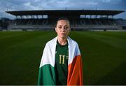 22 October 2020; Republic of Ireland captain Katie McCabe poses for a portrait ahead of a Republic of Ireland Women training session at Obolon Arena in Kiev, Ukraine. Photo by Stephen McCarthy/Sportsfile