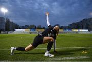 22 October 2020; Diane Caldwell stretches during a Republic of Ireland Women training session at Obolon Arena in Kiev, Ukraine. Photo by Stephen McCarthy/Sportsfile