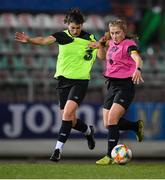 22 October 2020; Ellen Molloy and Niamh Fahey, left, during a Republic of Ireland Women training session at Obolon Arena in Kiev, Ukraine. Photo by Stephen McCarthy/Sportsfile
