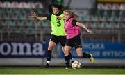 22 October 2020; Ellen Molloy and Niamh Fahey, left, during a Republic of Ireland Women training session at Obolon Arena in Kiev, Ukraine. Photo by Stephen McCarthy/Sportsfile