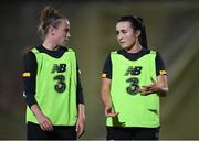 22 October 2020; Niamh Farrelly, right, and Claire O'Riordan during a Republic of Ireland Women training session at Obolon Arena in Kiev, Ukraine. Photo by Stephen McCarthy/Sportsfile