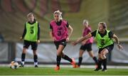 22 October 2020; Denise O'Sullivan and Kyra Carusa, right, during a Republic of Ireland Women training session at Obolon Arena in Kiev, Ukraine. Photo by Stephen McCarthy/Sportsfile