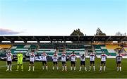 22 October 2020; Dundalk players line-up ahead of the UEFA Europa League Group B match between Dundalk and Molde FK at Tallaght Stadium in Dublin. Photo by Ben McShane/Sportsfile