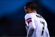22 October 2020; A detailed view of the UEFA Respect patch on the shirt of Michael Duffy of Dundalk during the UEFA Europa League Group B match between Dundalk and Molde FK at Tallaght Stadium in Dublin. Photo by Ben McShane/Sportsfile