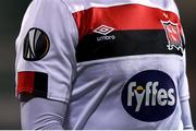 22 October 2020; A detailed view of the UEFA Europa League patch on the shirt of Michael Duffy of Dundalk during the UEFA Europa League Group B match between Dundalk and Molde FK at Tallaght Stadium in Dublin. Photo by Ben McShane/Sportsfile