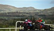 23 October 2020; Call Me Lyreen, with Keith Donoghue up, right, jump the last ahead of eventual second One Down, with Mark Walsh up, on their way to winning the Cleveragh Hurdle at Sligo Racecourse in Sligo. Photo by David Fitzgerald/Sportsfile