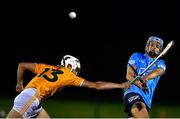 21 October 2020; Mark Sweeney of Dublin in action against Sean Elliott of Antrim during the Bord Gáis Energy Leinster GAA Hurling U20 Championship Round 1 match between Antrim and Dublin at Louth Centre of Excellence, Darver in Louth. Photo by Eóin Noonan/Sportsfile