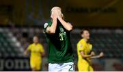 23 October 2020; Ruesha Littlejohn of Republic of Ireland reacts following the UEFA Women's EURO 2022 Qualifier match between Ukraine and Republic of Ireland at the Obolon Arena in Kyiv, Ukraine. Photo by Stephen McCarthy/Sportsfile