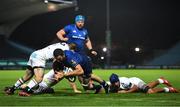 23 October 2020; Josh Murphy of Leinster dives over to score his side's sixth try during the Guinness PRO14 match between Leinster and Zebre at the RDS Arena in Dublin. Photo by Ramsey Cardy/Sportsfile