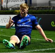 23 October 2020; Tommy O'Brien of Leinster celebrates after scoring his side's eighth try during the Guinness PRO14 match between Leinster and Zebre at the RDS Arena in Dublin. Photo by Ramsey Cardy/Sportsfile