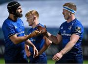 23 October 2020; Dan Leavy of Leinster, right, is congratulated by team-mate Scott Fardy after scoring a try, which was subsequently disallowed by the TMO, during the Guinness PRO14 match between Leinster and Zebre at the RDS Arena in Dublin. Photo by Brendan Moran/Sportsfile