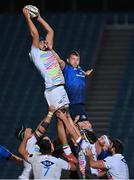 23 October 2020; Leonard Krumov of Zebre wins a lineout from Ross Molony of Leinster during the Guinness PRO14 match between Leinster and Zebre at the RDS Arena in Dublin. Photo by Brendan Moran/Sportsfile