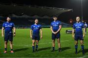 23 October 2020; Leinster debutants, from left, Ciaran Parker, Liam Turner, Dan Sheehan and Michael Silvester following the Guinness PRO14 match between Leinster and Zebre at the RDS Arena in Dublin. Photo by Ramsey Cardy/Sportsfile