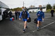 24 October 2020; Sean Welch and Dylan Guiry of Waterford arrive prior to the Allianz Football League Division 4 Round 7 match between Antrim and Waterford at McGeough Park in Haggardstown, Louth. Photo by David Fitzgerald/Sportsfile