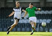 24 October 2020; Iain Corbett of Limerick scores a point despite the attention of Seán Murray of Sligo during the Allianz Football League Division 4 Round 7 match between Sligo and Limerick at Markievicz Park in Sligo. Photo by Harry Murphy/Sportsfile