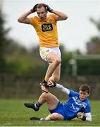 24 October 2020; Marc Jordan of Antrim reacts after his shot on goal was saved by Waterford goalkeeper Aaron Beresford during the Allianz Football League Division 4 Round 7 match between Antrim and Waterford at McGeough Park in Haggardstown, Louth. Photo by David Fitzgerald/Sportsfile