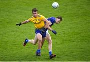 24 October 2020; Seán Mullooly of Roscommon in action against Gearóid Brady of Cavan during the Allianz Football League Division 2 Round 7 match between Cavan and Roscommon at Kingspan Breffni Park in Cavan. Photo by Daire Brennan/Sportsfile