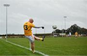 24 October 2020; Patrick Cunningham of Antrim kicks a point from a sideline free during the Allianz Football League Division 4 Round 7 match between Antrim and Waterford at McGeough Park in Haggardstown, Louth. Photo by David Fitzgerald/Sportsfile