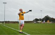 24 October 2020; Patrick Cunningham of Antrim watches his sideline free go over the bar during the Allianz Football League Division 4 Round 7 match between Antrim and Waterford at McGeough Park in Haggardstown, Louth. Photo by David Fitzgerald/Sportsfile