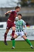 24 October 2020; Timmy Molloy of Galway United in action against Luka Lovic of Bray Wanderers during the SSE Airtricity League First Division match between Bray Wanderers and Galway United at Carlisle Grounds in Bray, Wicklow. Photo by Eóin Noonan/Sportsfile