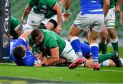 24 October 2020; CJ Stander of Ireland scores his side's first try during the Guinness Six Nations Rugby Championship match between Ireland and Italy at the Aviva Stadium in Dublin. Photo by Brendan Moran/Sportsfile