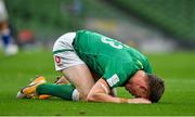 24 October 2020; Garry Ringrose of Ireland goes down with an injury before leaving the pitch during the Guinness Six Nations Rugby Championship match between Ireland and Italy at the Aviva Stadium in Dublin. Photo by Brendan Moran/Sportsfile