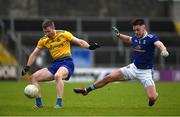 24 October 2020; Cathal Cregg of Roscommon in action against Gerard Smith of Cavan during the Allianz Football League Division 2 Round 7 match between Cavan and Roscommon at Kingspan Breffni Park in Cavan. Photo by Daire Brennan/Sportsfile