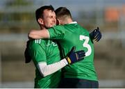 24 October 2020; Davy Lyons, left, and Brian Fanning of Limerick celebrate following the Allianz Football League Division 4 Round 7 match between Sligo and Limerick at Markievicz Park in Sligo. Photo by Harry Murphy/Sportsfile