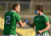 24 October 2020; Peter Nash, right, and Sean O'Dea of Limerick celebrate following the Allianz Football League Division 4 Round 7 match between Sligo and Limerick at Markievicz Park in Sligo. Photo by Harry Murphy/Sportsfile