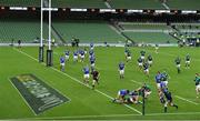 24 October 2020; Hugo Keenan of Ireland scores his first and his side's second try in front of an empty stadium during the Guinness Six Nations Rugby Championship match between Ireland and Italy at the Aviva Stadium in Dublin. Due to current restrictions laid down by the Irish government to prevent the spread of coronavirus and to adhere to social distancing regulations, all sports events in Ireland are currently held behind closed doors. Photo by Brendan Moran/Sportsfile