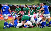 24 October 2020; Ireland players celebrate a try by Will Connors during the Guinness Six Nations Rugby Championship match between Ireland and Italy at the Aviva Stadium in Dublin. Photo by Ramsey Cardy/Sportsfile