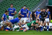 24 October 2020; Jonathan Sexton of Ireland scores his side's fifth try during the Guinness Six Nations Rugby Championship match between Ireland and Italy at the Aviva Stadium in Dublin. Photo by Brendan Moran/Sportsfile