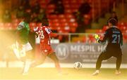 24 October 2020; Junior Ogedi-Uzokwe of Sligo Rovers shoots to score his side's first goal past Liam Bossin of Cork City during the SSE Airtricity League Premier Division match between Sligo Rovers and Cork City at The Showgrounds in Sligo. Photo by Harry Murphy/Sportsfile