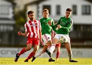 24 October 2020; Lewis Banks of Sligo Rovers in action against Cian Coleman of Cork City during the SSE Airtricity League Premier Division match between Sligo Rovers and Cork City at The Showgrounds in Sligo. Photo by Harry Murphy/Sportsfile