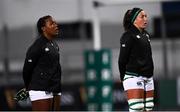 24 October 2020; Linda Djougang, left, and Nichola Fryday of Ireland ahead of during the Women's Six Nations Rugby Championship match between Ireland and Italy at Energia Park in Dublin. Due to current restrictions laid down by the Irish government to prevent the spread of coronavirus and to adhere to social distancing regulations, all sports events in Ireland are currently held behind closed doors. Photo by Ramsey Cardy/Sportsfile